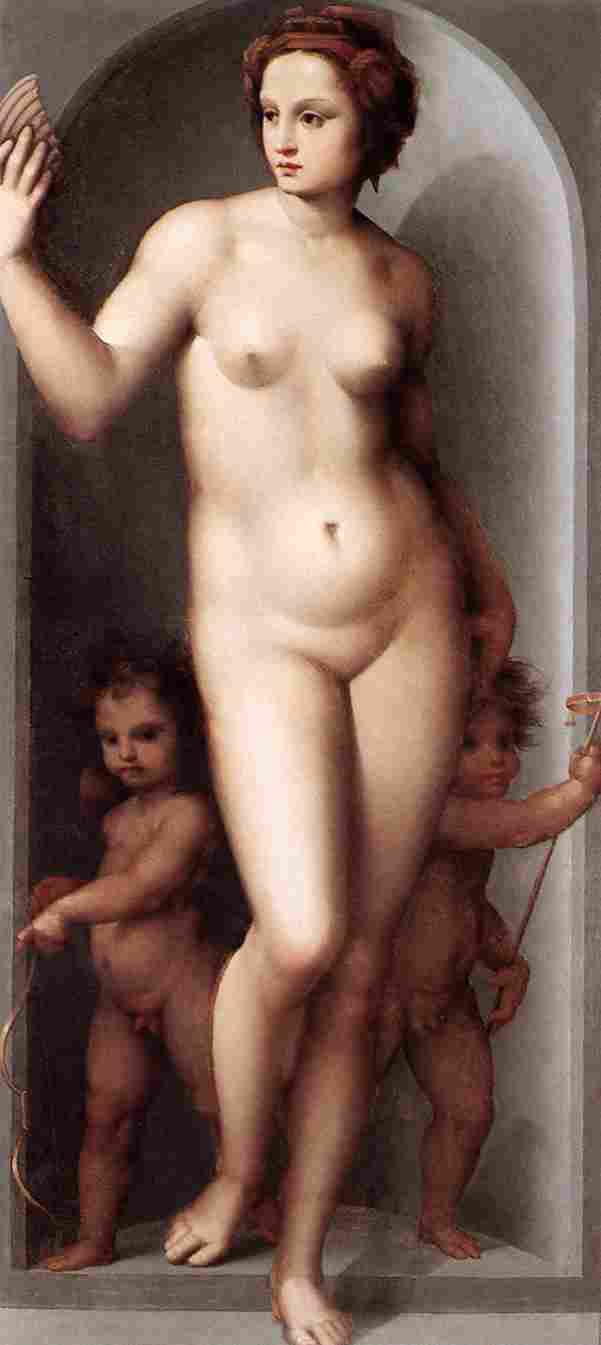 Andrea del Brescianino (1485-1545) Venus mit zwei Cupidos